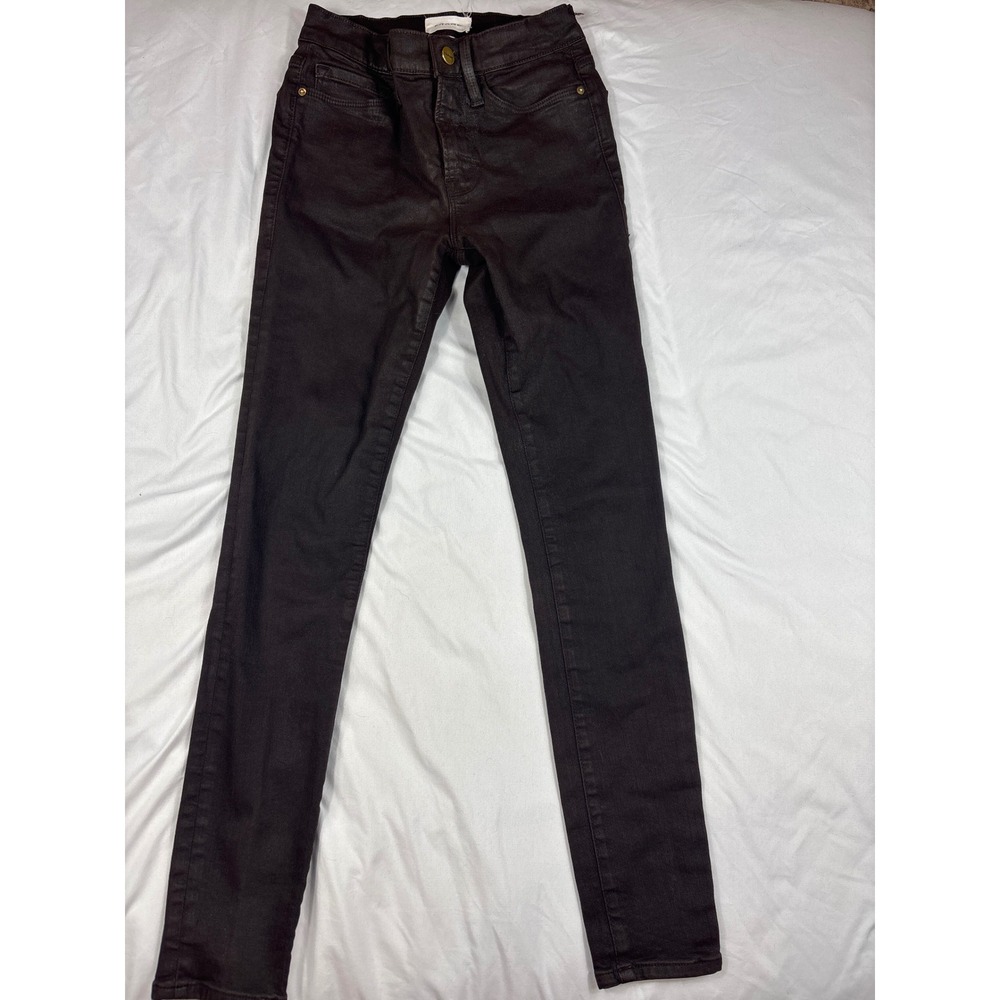 FRAME Le Skinny de Jeanne Coated Jeans Dark Brown 27 Skinny Fit Coated Denim
